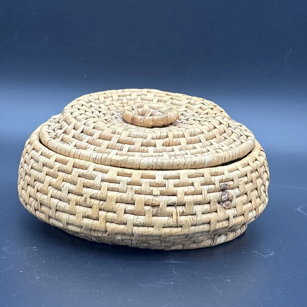 Vintage Handmade Coiled Sweetgrass Coaster Trivet Set 6 Pc Woven Holder Bowl